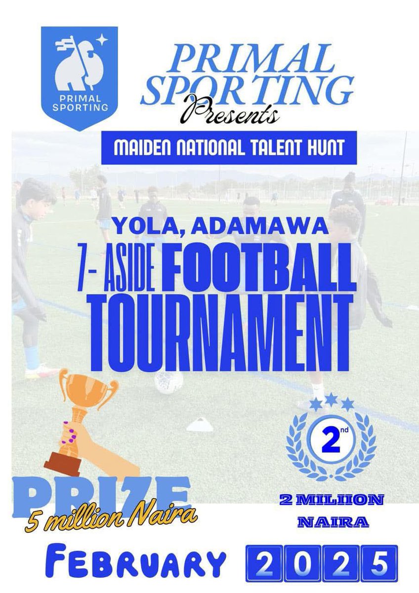 As part of our dedicated effort to continue growing the brand by identifying the best sporting talents around Nigeria and propelling them to International success,

Primal Sporting presents MAIDEN NATIONAL TALENT HUNT TOURNAMENT 

Join our Scouts in Yola😁! #GoGoPrimal🦍