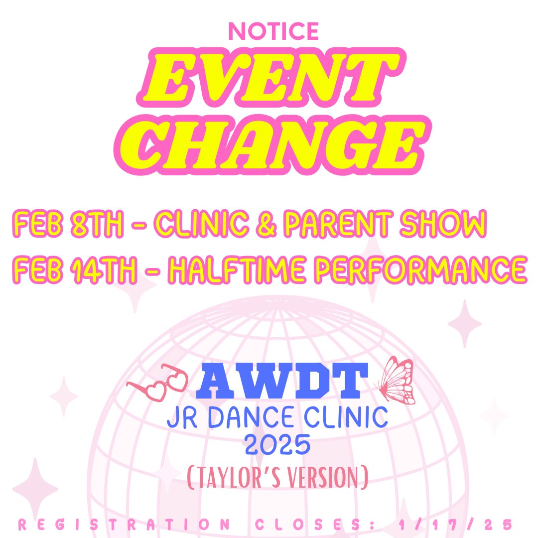 AWHS_DanceTeam's tweet photo. PLEASE NOTICE EVENT CHANGE!!! 
Email Coach Oser with any questions or concerns! (Email listed in post!) If you have already signed up your Jr. Dancer please check your email for a message from coach! https://t.co/CeYAIYRRgn