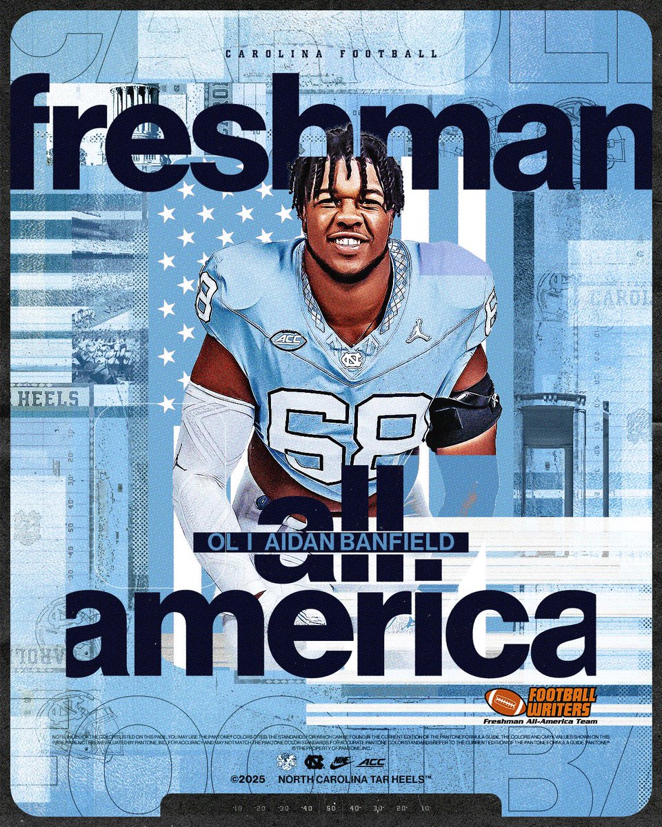 Carolina Football (@uncfootball) on Twitter photo Congrats <a href="/AidanBanfield68/">Aidan Banfield</a> ‼️
<a href="/TheFWAA/">Football Writers Association of America</a> Freshman All-America 🫡 Congrats <a href="/AidanBanfield68/">Aidan Banfield</a> ‼️
<a href="/TheFWAA/">Football Writers Association of America</a> Freshman All-America 🫡