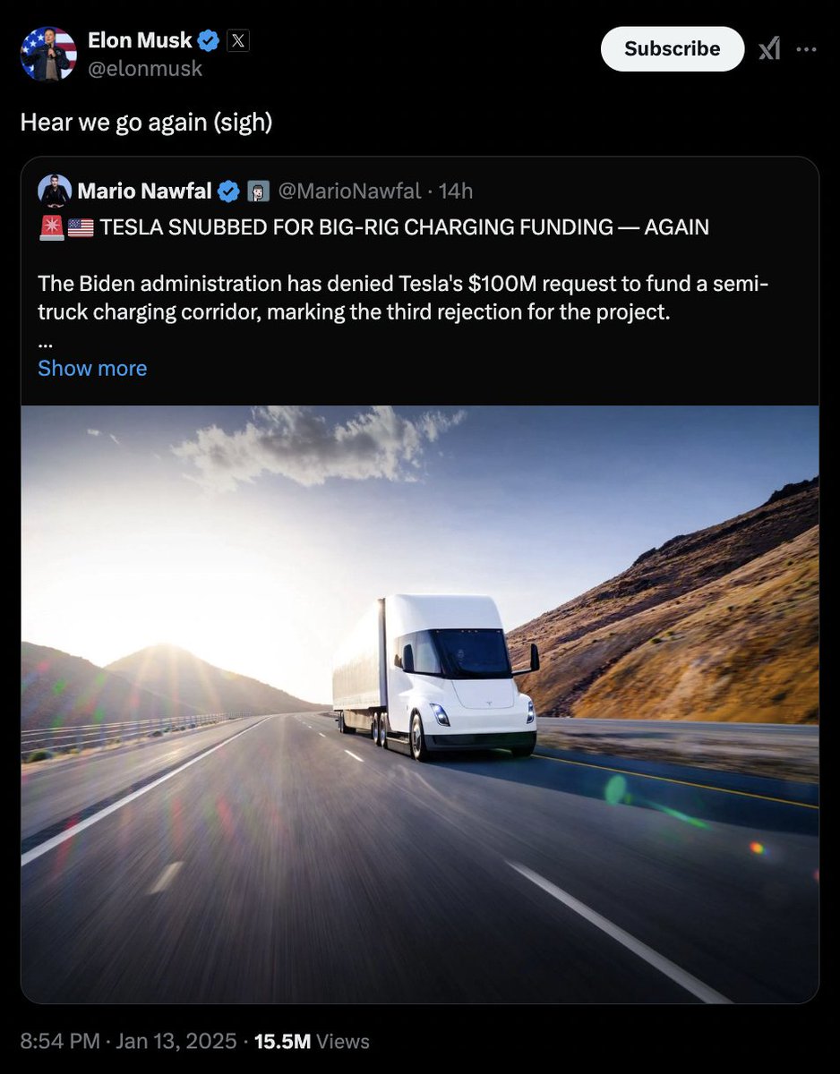 briantylercohen's tweet image. The richest man in the world is complaining that he didn't get $100 million in corporate welfare from the government (sigh)