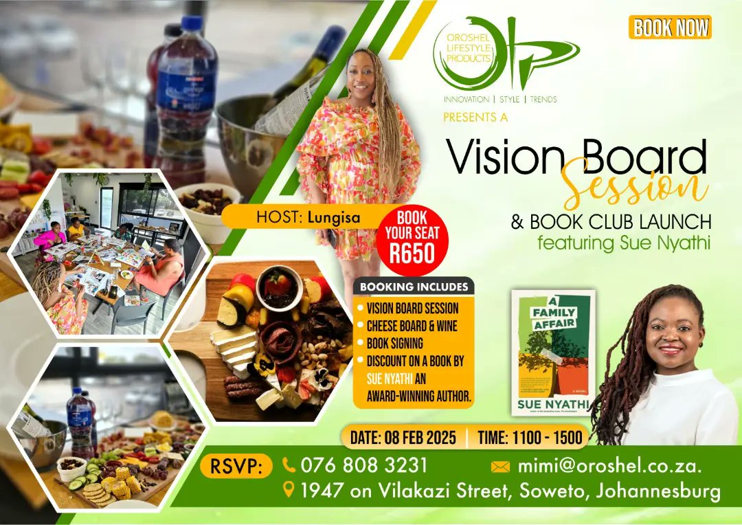 MimiLeshoro's tweet photo. Hosting the 2nd annual Vision Board Session... For the Book Club Launch we are featuring @SueNyathi... an award winning author. Join us and book a seat for the 8th of February 2025 https://t.co/hLonAQiSnE
