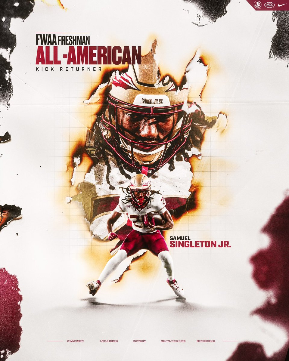 FSU Football (@fsufootball) on Twitter photo Congratulations to Samuel Singleton Jr. who has been named the FWAA’s Freshman All-American kick returner!
🍢: <a href="/SweetFeet2023/">Samuel Singleton Jr.</a>’s 95-yard TD return at Duke was the first by an FSU freshman since 2013 and the only KOR TD by a freshman in a P4 conference in 2024
🍢: His 373 KOR Congratulations to Samuel Singleton Jr. who has been named the FWAA’s Freshman All-American kick returner!
🍢: <a href="/SweetFeet2023/">Samuel Singleton Jr.</a>’s 95-yard TD return at Duke was the first by an FSU freshman since 2013 and the only KOR TD by a freshman in a P4 conference in 2024
🍢: His 373 KOR