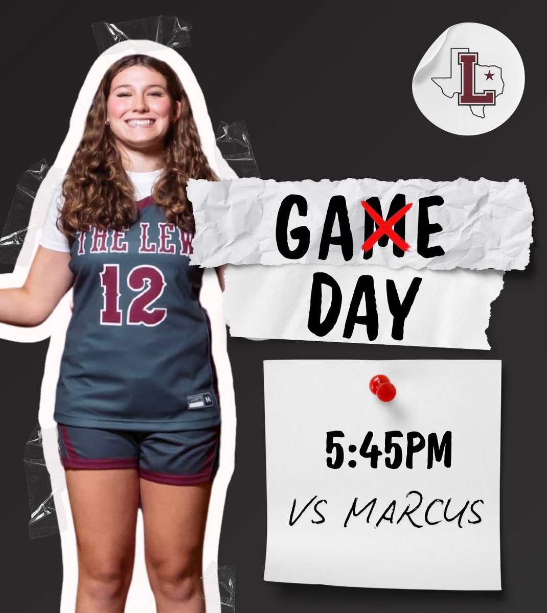 It’s Game Day ‼️
District 5-6A
⏰  9A- 4:30pm V-5:45pm JV 7:00pm
🆚 Marcus
📍THE LEW 
#BelieveInTheLew🔥🏀