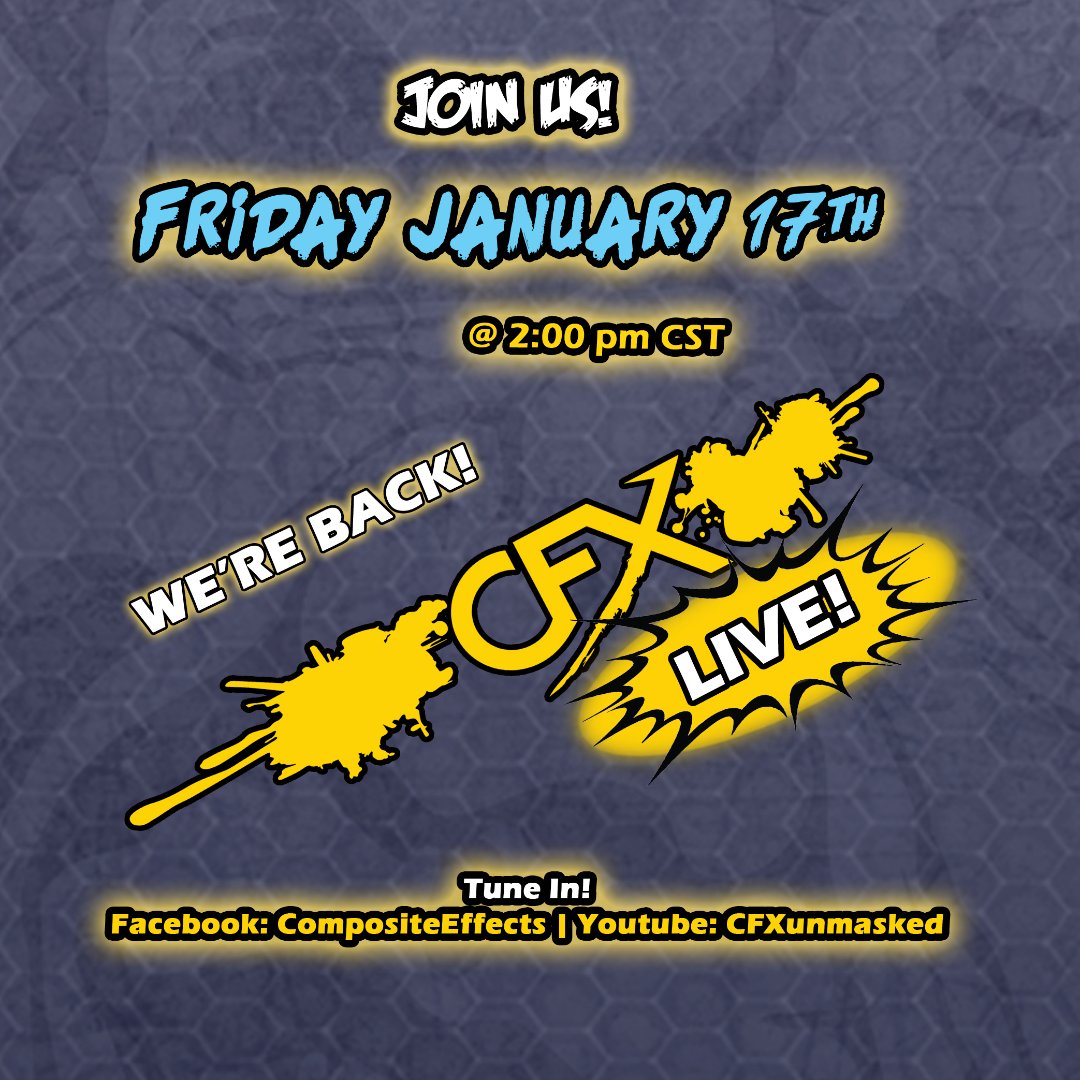 CFXunmasked's tweet photo. 💥TUNE IN to CFX LIVE! This Friday, January 17th at 2pm CST!💥
•
🔔Be sure you're signed up for alerts to be notified for when we go live and 📺Tune in on this Friday on Facebook or YouTube to get in on the latest developments at CFX Masks!
#CFXMasks #CFXLive https://t.co/rQpcIy0yyP