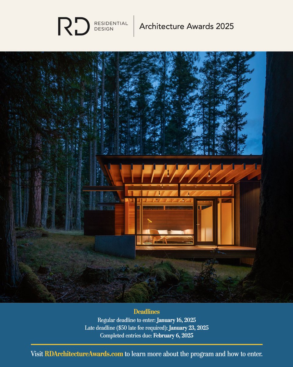 Time is running out! Regular deadline to enter the 2025 RD Architecture Awards is this Thursday, January 16. Learn more and enter today: bit.ly/3WkuFLw 

#architectureawards #architects #architecture #residentialarchitecture #architect #residentialarchitect