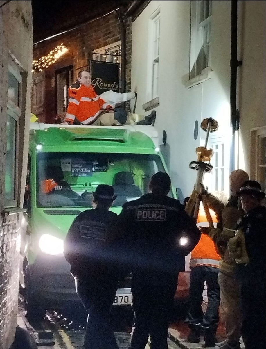 This delivery driver found himself in a tight squeeze today… the van’s been on Vicar Lane in Howden, East Yorkshire since 3pm. Road still blocked. <a href="/itvcalendar/">ITV News Calendar</a>