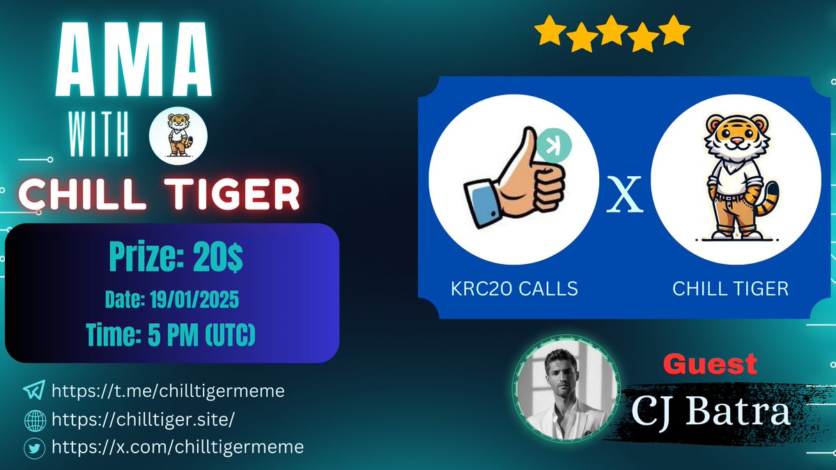 M_NirobCM's tweet photo. 📢 We're thrilled to announce our next #VideoAMA with @chilltigermeme on 19th JaN 2025, (5PM UTC)
🔥 Chat AMA
💲Reward Pool: $20
📍Venue: https://t.co/T4UPWDXa9R
〽️Rules:
✅ Follow @CryptoKRC20call & @chilltigermeme
✅ Like & Retweet
✅ Ask your question
#Crypto #AMA #KRC20 https://t.co/5owBYGTGmm