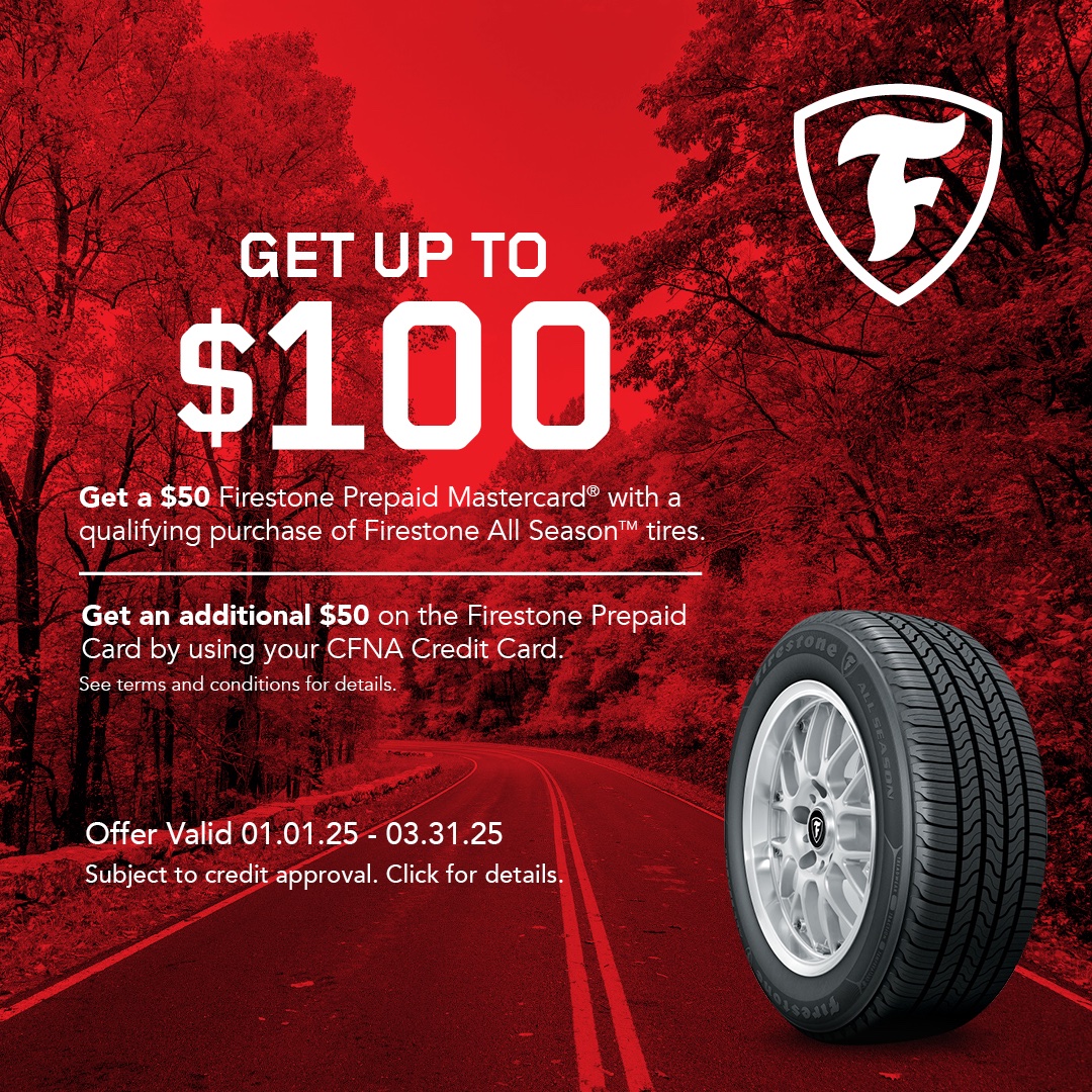 Now at Zolman’s Best-One Tire &amp; Auto Care through March 31, 2025, get a $50 Firestone Prepaid Mastercard® when you buy a set of 4 Firestone All Season tires. Get up to $100 when you use your Best-One Credit Card! Visit zolmantire.com for details.