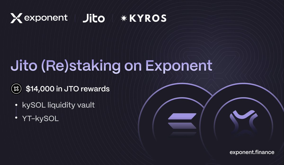 1/ Jito (Re)staking is live on Exponent — Access fixed and leveraged yields  on your SOL through the kySOL market (14 Jun 2025). In collaboration with  @Jito_sol and @KyrosFi, the kySOL market