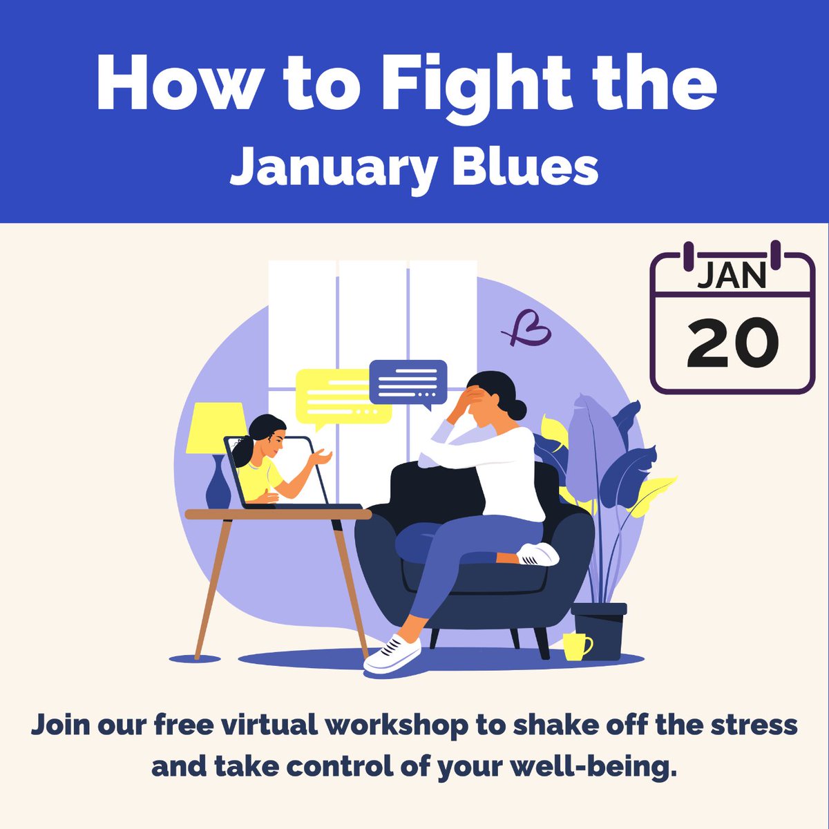 Feeling the January blues? Join our free virtual workshop on Jan 20, 2025 to learn stress management techniques &amp; start the year feeling calm &amp; empowered! 💙
us02web.zoom.us/meeting/regist…