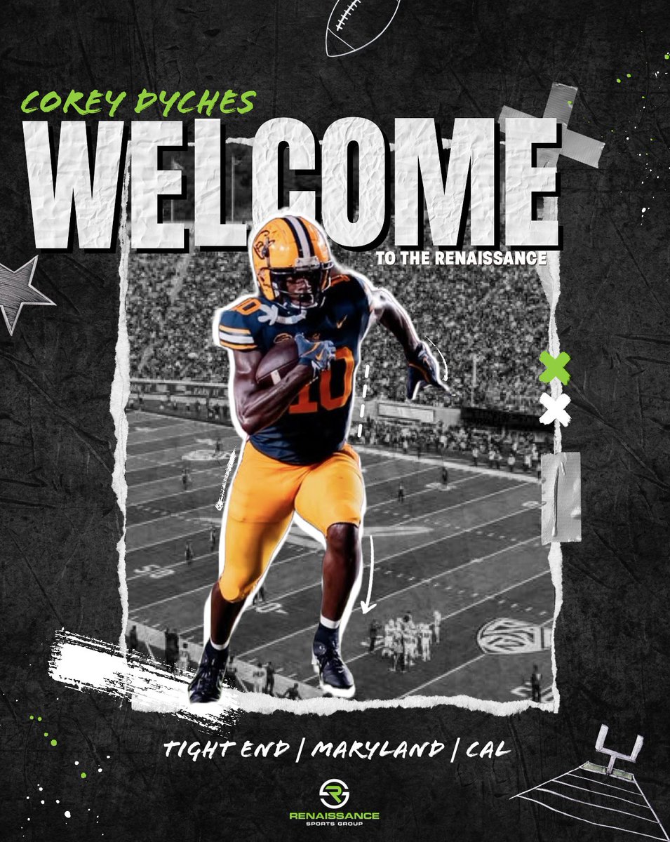 Renaissance Sports Group (@rensportsgroup) on Twitter photo Today, we welcome Corey Dyches (<a href="/Cdychh/">Corey Dyches</a>) to the RENAISSANCE family. The standout tight end/ receiver made waves at #Maryland and #CAL, showing incredible versatility and earning three All Big Ten recognitions.
WE ARE RENAISSANCE✅ Today, we welcome Corey Dyches (<a href="/Cdychh/">Corey Dyches</a>) to the RENAISSANCE family. The standout tight end/ receiver made waves at #Maryland and #CAL, showing incredible versatility and earning three All Big Ten recognitions.
WE ARE RENAISSANCE✅