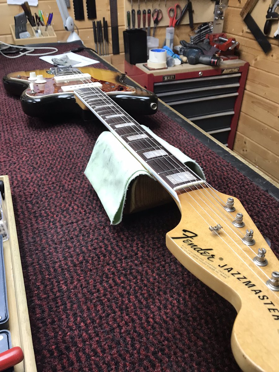 Belated happy new year! It’s been a while since my last post but thought it was time for some social media waffle, so here goes. This 68 Jazzmaster needed some tlc. New binding, frets, nut &amp; full setup. Oh &amp; some nice new nitro on neck 👌 #fenderguitars #guitarrepairs