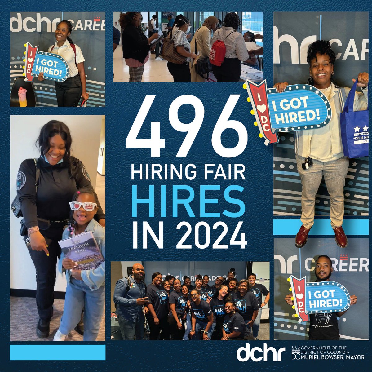 dchrDC's tweet photo. Exciting news! 🎉 In 2024, we hired 496 talented individuals at our DCHR hiring fairs. A big thank you to everyone who participated and made this success possible. We’re proud to continue building a diverse, strong workforce for our city! #DCIsHiring #PublicService #DCGov #DC https://t.co/bKErs18ipl