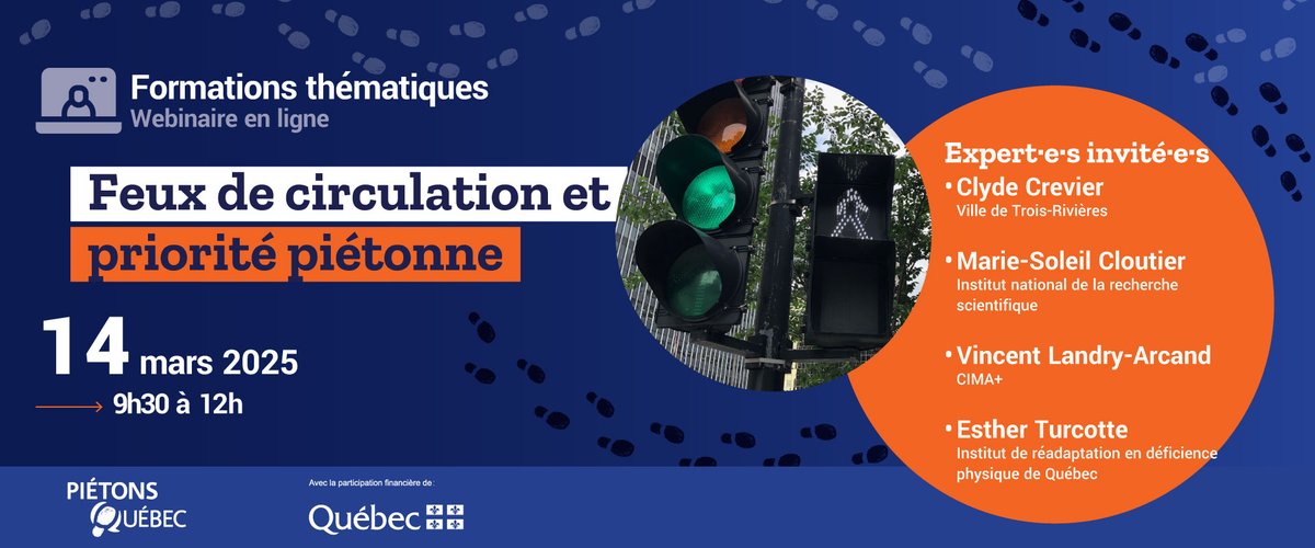 Bonne nouvelle, le tarif hâtif est prolongé jusqu’au 25 janvier 2025!

Piétons Québec lance une nouvelle série de webinaires en 2025. Ces webinaires sont destinés aux personnes professionnelles et élues engagées, œuvrant à l’échelle municipale notamment en aménagement, en
