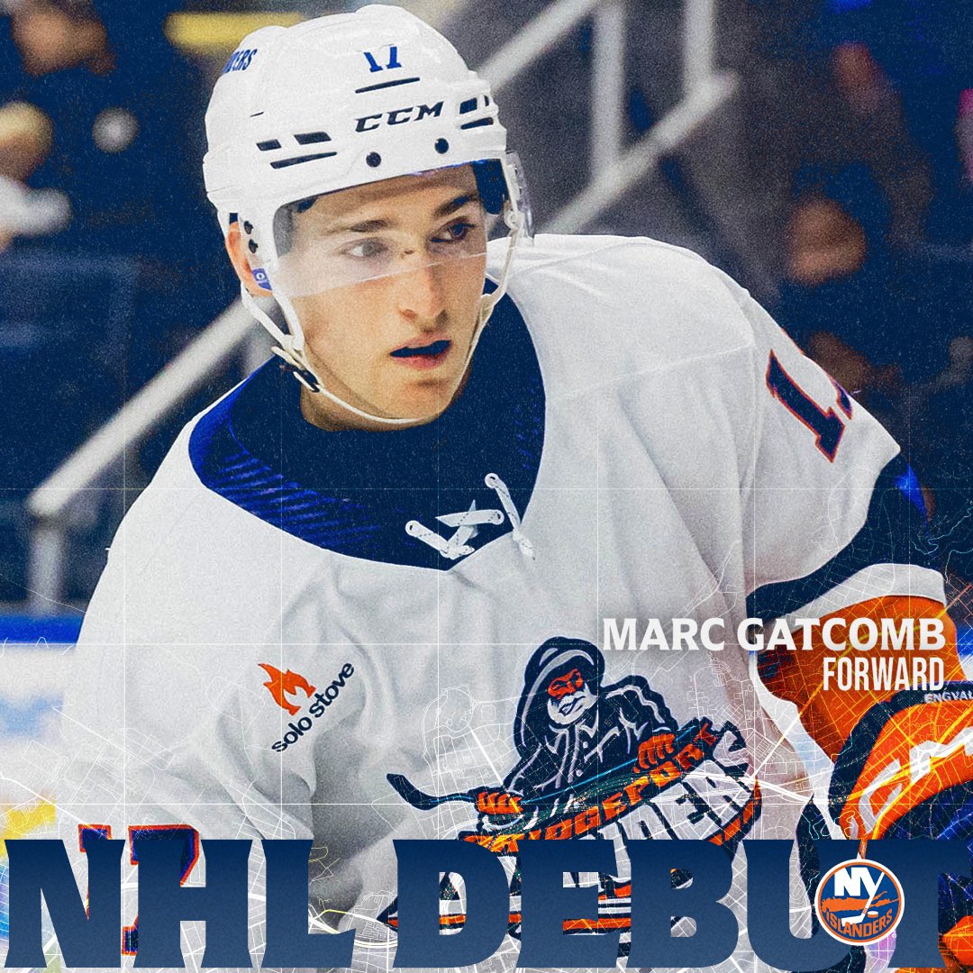 AHLIslanders's tweet photo. Congratulations to Marc Gatcomb on making his NHL debut tonight! 👏 https://t.co/xRDQHeZejP