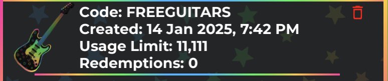 Code: FREEGUITARS

Follow: roblox.com/users/41663565…, roblox.com/users/15864627…, roblox.com/users/25296976…

Join: roblox.com/groups/33807018, roblox.com/communities/34…, roblox.com/communities/34…

Redeem In: roblox.com/games/14842238…