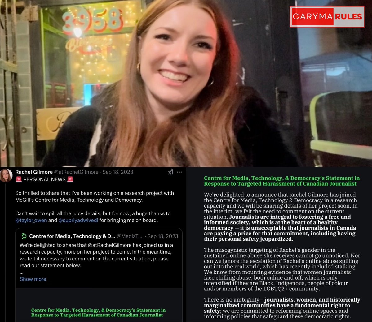 CarymaRules's tweet photo. Rachel Gilmore was hired at the Centre for Media, Technology and Democracy by founding director Taylor Owen and then-director Supriya Dwivedi, who later joined the Prime Minister’s Office as a senior advisor.

It is unclear from the FOI how much funding for disinformation research the think tank received, or precisely when.

#cdnpoli #ProtestMania