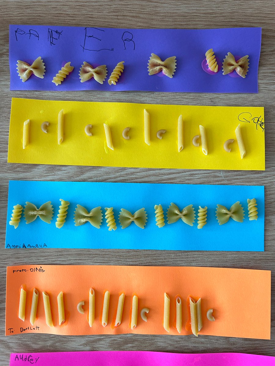 BartlettBritt1's tweet photo. Pasta Patterns ✨
We used various pasta shapes to create our pattern strips. How many different kinds of patterns can you create?
Math tools can be anything 🩷
@CaradocPS @TVDSBKinder @tvdsbmathk8 @audrey_stephen https://t.co/Ka9j6Y6tiu