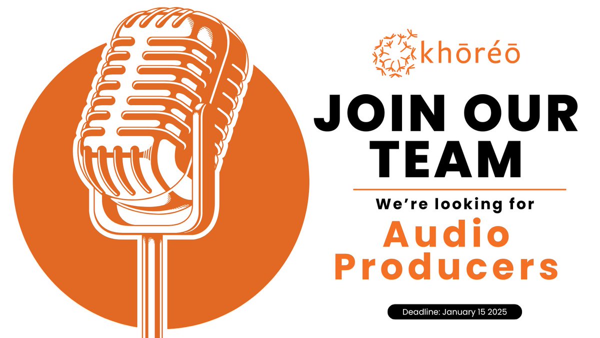 Deadline for audio producer applications is TOMORROW! We're looking for more people to join our award-winning audio team in producing story narrations for our website and podcast! Full list or responsibilities and details on how to apply here: khoreomag.com/join-our-team/