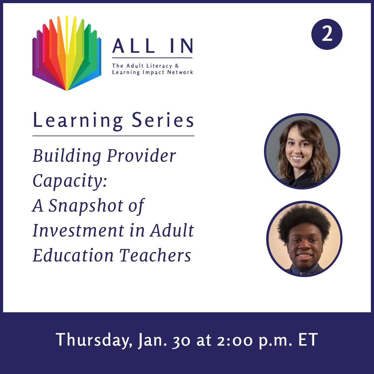 We need more investment in the adult education teaching workforce. Join us for the next ALL IN Learning Series to hear about key findings from our latest report, Building Provider Capacity: A Snapshot of Investment in Adult Education Teachers. Register at rb.gy/y54iq6