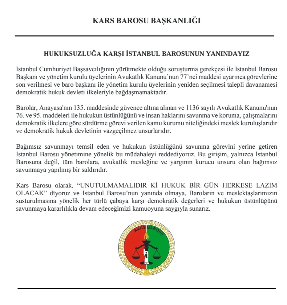 HUKUKSUZLUĞA KARŞI ISTANBUL BAROSUNUN YANINDAYIZ.