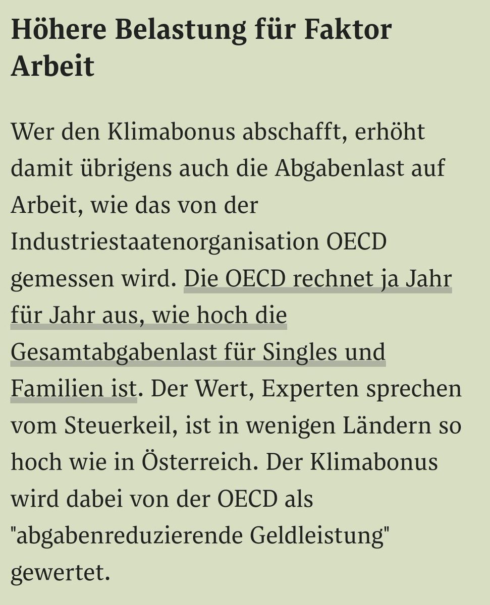 1/ Wichtiger Punkt vom <a href="/ASzigetvari/">Andras Szigetvari</a>: im Taxing Wages Bericht der OECD wird der Klimabonus bei Berechnung des Steuerkeils belastungsmindernd eingerechnet, eine Abschaffung erhöht damit die Belastung des Faktors Arbeit... nicht das, was wir brauchen

derstandard.at/story/30000002…