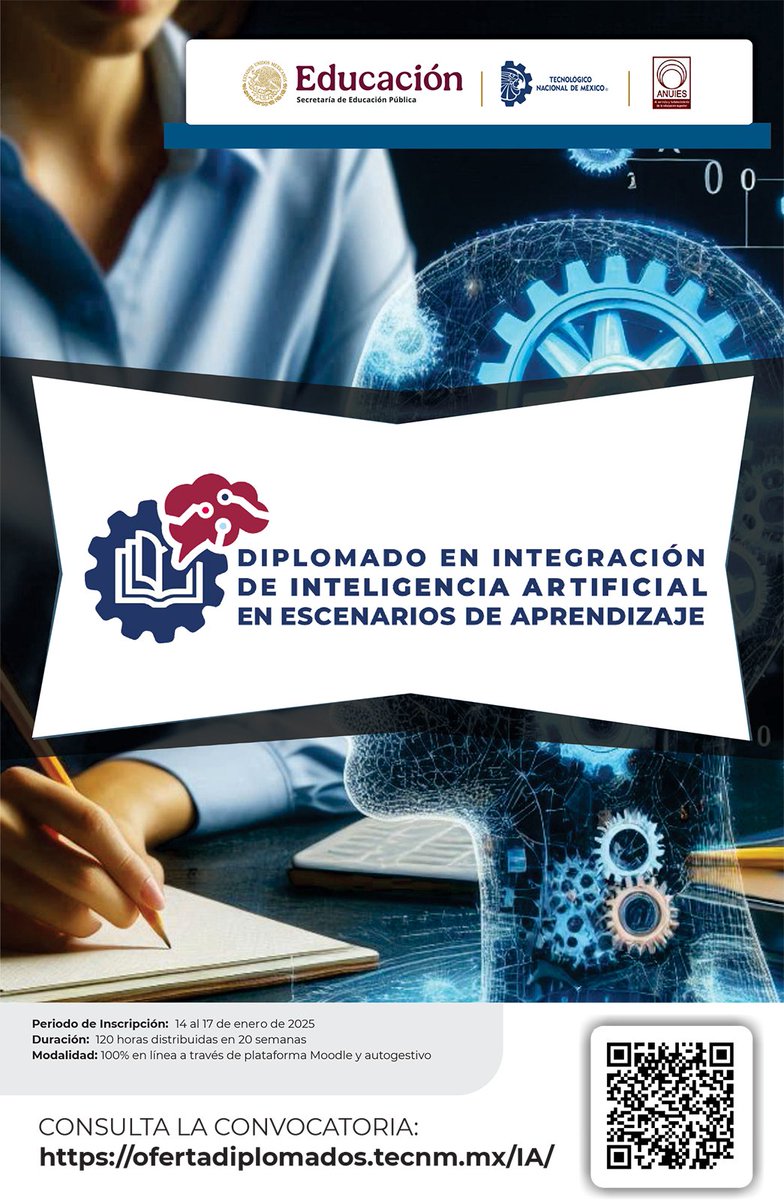 #ComunidadTecNM
Forma parte del 𝗗𝗶𝗽𝗹𝗼𝗺𝗮𝗱𝗼 𝗲𝗻 𝗜𝗻𝘁𝗲𝗴𝗿𝗮𝗰𝗶ó𝗻 𝗱𝗲 𝗜𝗻𝘁𝗲𝗹𝗶𝗴𝗲𝗻𝗰𝗶𝗮 𝗔𝗿𝘁𝗶𝗳𝗶𝗰𝗶𝗮𝗹 𝗲𝗻 𝗘𝘀𝗰𝗲𝗻𝗮𝗿𝗶𝗼𝘀 𝗱𝗲 𝗔𝗽𝗿𝗲𝗻𝗱𝗶𝘇𝗮𝗷𝗲 del #TecNM, en línea y sin costo.

🔗  Inscríbete:
👉 ofertadiplomados.tecnm.mx/IA/

#DiplomadoIATecNM