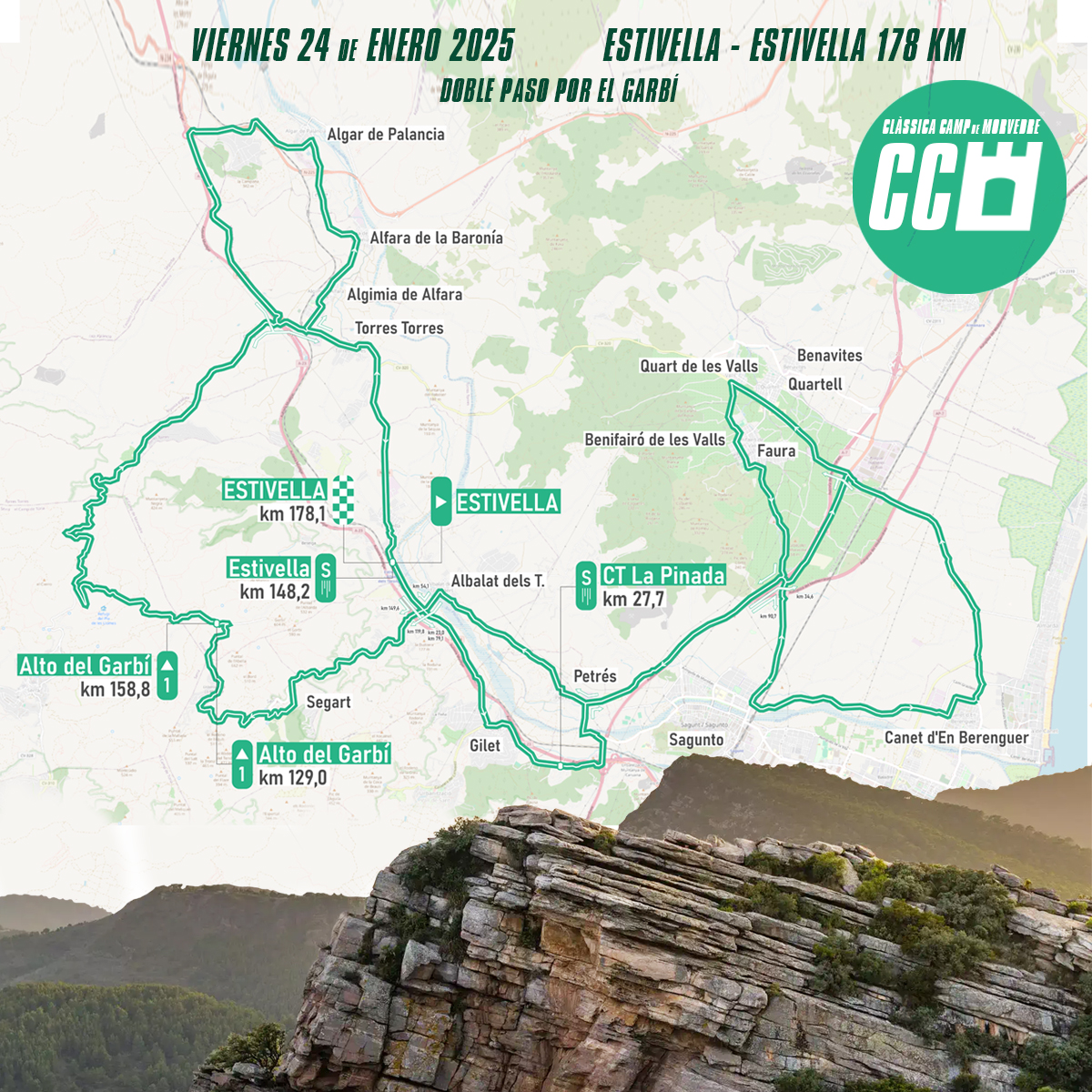 ccmestivella's tweet photo. 🔥Aquí tenéis el recorrido de este año.
 💚¿A qué mola?
📈 Doble paso por el Garbí (Segart)
🗓️Viernes 24 de enero - Estivella
 CLÀSSICA CAMP DE MORVEDRE 2025 https://t.co/V60wMf5L6r