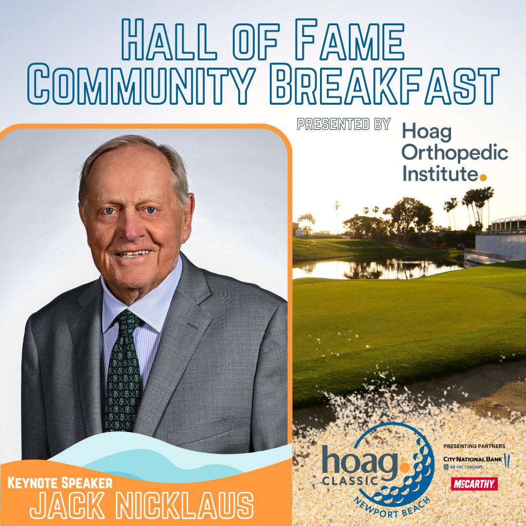 Hoag Classic (@hoagclassic) on Twitter photo We're excited to welcome Jack Nicklaus, golf's greatest champion, as the guest of honor & keynote speaker at the 2025 #HoagClassic Hall of Fame Community Breakfast presented by <a href="/HoagOrthopedic/">Hoag Orthopedic Institute</a>
🎟️ bit.ly/HoagTix We're excited to welcome Jack Nicklaus, golf's greatest champion, as the guest of honor & keynote speaker at the 2025 #HoagClassic Hall of Fame Community Breakfast presented by <a href="/HoagOrthopedic/">Hoag Orthopedic Institute</a>
🎟️ bit.ly/HoagTix