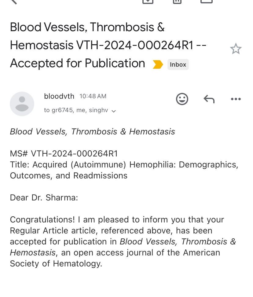 Nikhil Vojjala, MD (@nikhil_vojjala) on Twitter photo Happy to share that our article on “Acquired haemophilia - Readmissions and outcomes” is accepted for publication in VTH- ASH journal. Thanks to my mentors for the support <a href="/vijsinghmd/">Vijendra Singh</a> <a href="/aditi/">aditi</a> Sharma <a href="/KarmanosHemeOnc/">Karmanos Hematology/Oncology Fellowship</a> <a href="/karmanoscancer/">Karmanos Cancer Institute</a> <a href="/THO_WSU_IM/">Trinity Health / Wayne State Internal Medicine</a> Happy to share that our article on “Acquired haemophilia - Readmissions and outcomes” is accepted for publication in VTH- ASH journal. Thanks to my mentors for the support <a href="/vijsinghmd/">Vijendra Singh</a> <a href="/aditi/">aditi</a> Sharma <a href="/KarmanosHemeOnc/">Karmanos Hematology/Oncology Fellowship</a> <a href="/karmanoscancer/">Karmanos Cancer Institute</a> <a href="/THO_WSU_IM/">Trinity Health / Wayne State Internal Medicine</a>