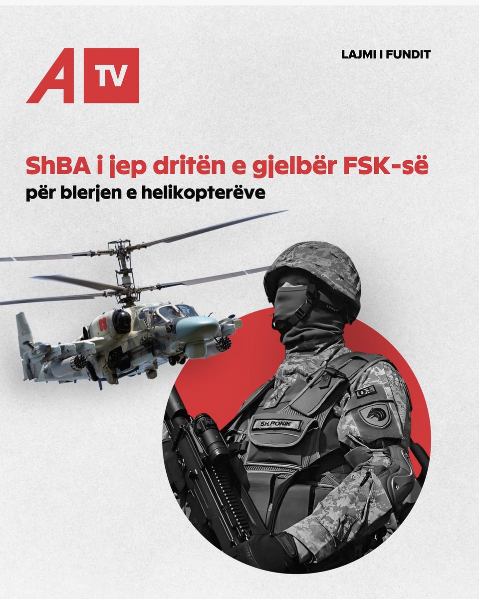 albbibe's tweet photo. BREAKING NEWS

🇺🇸 USA GIVES GREEN LIGHT: KOSOVO’S 🇽🇰 ARMY TO BE EQUIPPED WITH HELICOPTERS!

The United States of America has approved equipping the Kosovo Army with helicopters. With this historic decision, the Kosovo Security Forces (KSF) will now command the skies alongside NATO!