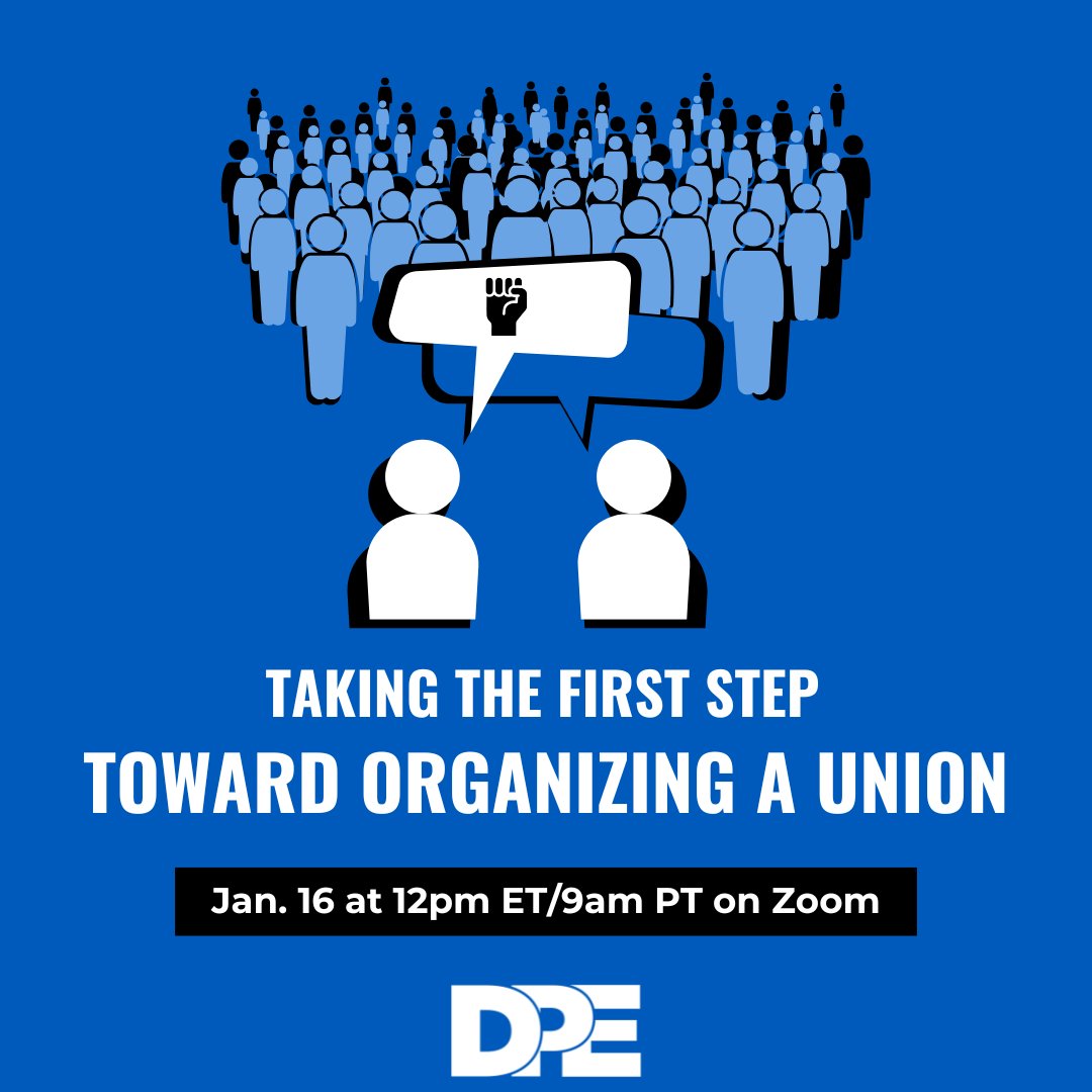 Department for Professional Employees (@dpeaflcio) on Twitter photo We are providing another opportunity to attend our webinar, Taking the First Step Toward Forming a Union, at 12pm ET/9am PT on Thursday, Jan. 16. Attendees will hear from a <a href="/MachinistsUnion/">Machinists Union / IAM Union</a> member who recently organized her workplace. RSVP here: actionnetwork.org/events/taking-… We are providing another opportunity to attend our webinar, Taking the First Step Toward Forming a Union, at 12pm ET/9am PT on Thursday, Jan. 16. Attendees will hear from a <a href="/MachinistsUnion/">Machinists Union / IAM Union</a> member who recently organized her workplace. RSVP here: actionnetwork.org/events/taking-…