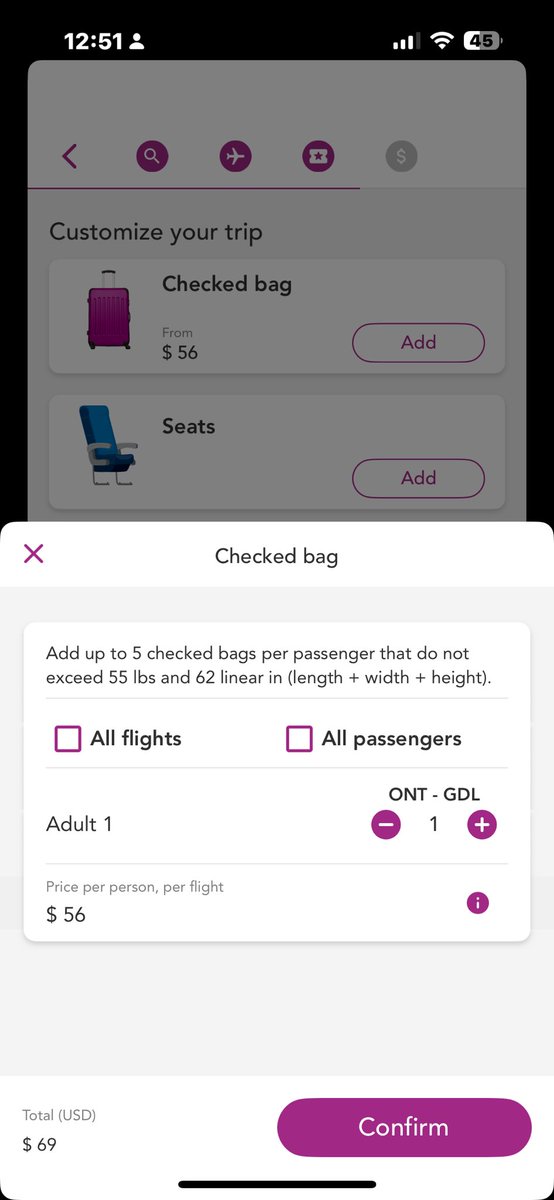 Make it make sense <a href="/viajaVolaris/">Volaris</a> <a href="/flyvolaris/">Volaris</a> it says $56 per checked bag BUT then it switches to $69