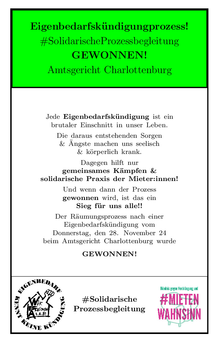 Viele betroffene &amp; solidarische Menschen heute beim #Eigenbedarfskündigungsprozess vorm AG Mitte. Viele auch am 28.11. vorm AG Ch'burg. &amp; dieser Prozeß wurde heute gewonnen. Glückwünsche an d kämpferischen Mieter &amp; alle Unterstützer:innen beim Kampf gegen #Eigenbedarfskündigungen