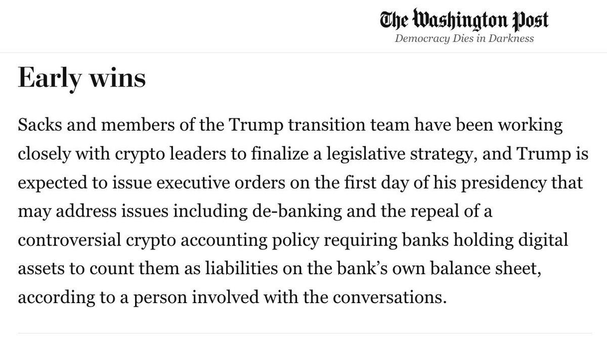 Vant0r's tweet photo. JUST IN: 🇺🇸 Donald Trump is expected to issue executive orders on the first day of his presidency regarding #Bitcoin and crypto — The Washington Post https://t.co/klVFagap4B