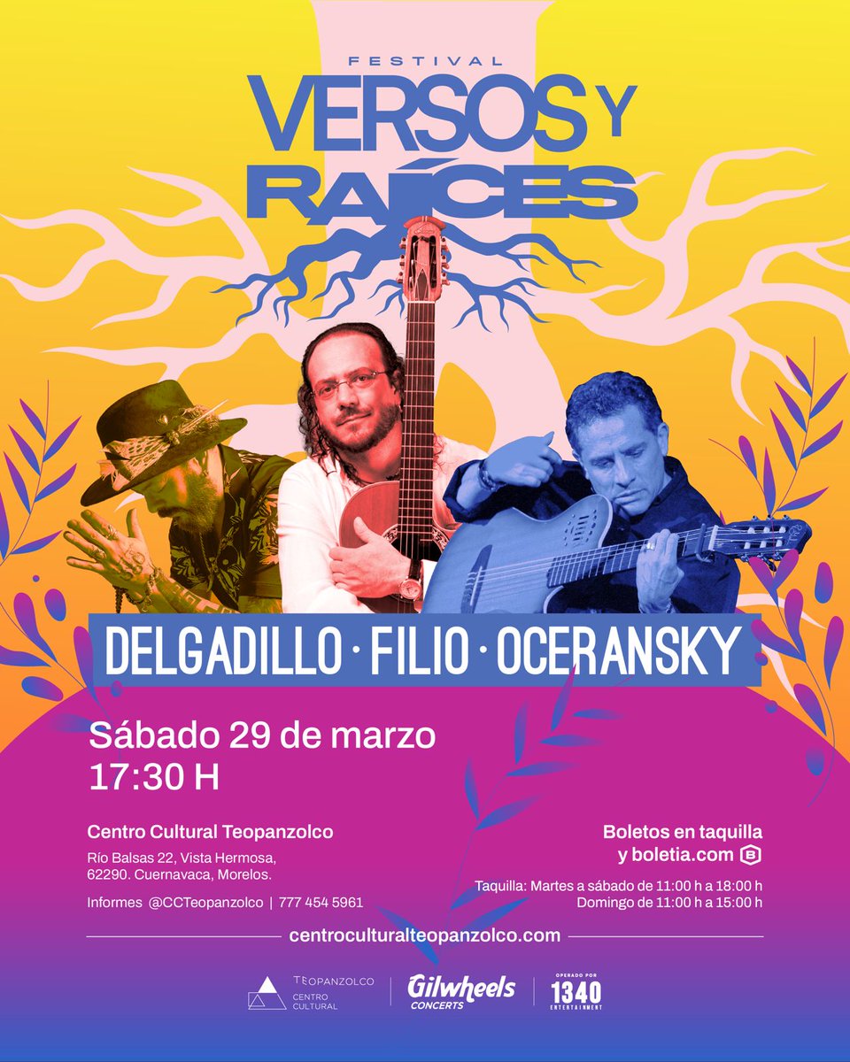1340ent's tweet photo. Fernando Delgadillo Oficial, Alejandro Filio   y Edgar Oceransky juntos en una noche mágica! ✨ Bajo la luz de la luna y con el majestuoso Teopanzolco como escenario, tres leyendas de la canción de autor te esperan en la 1ra edición del Festival Versos y Raíces. https://t.co/tcc34EhUra