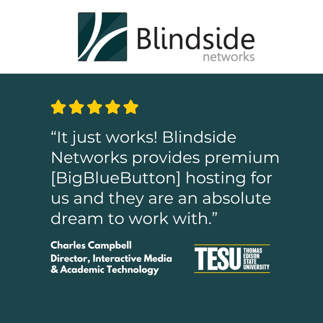 blindsidenetwks's tweet image. Master #BigBlueButton w/ Blindside Networks. We're the creators! Get control, flexibility &amp;amp; limitless potential from leading #opensource #virtualclassroom platform. Custom &amp;amp; scalable hosting solutions for every institution. Explore today ow.ly/iBy450UGrT7 #edtech @tesu_edu