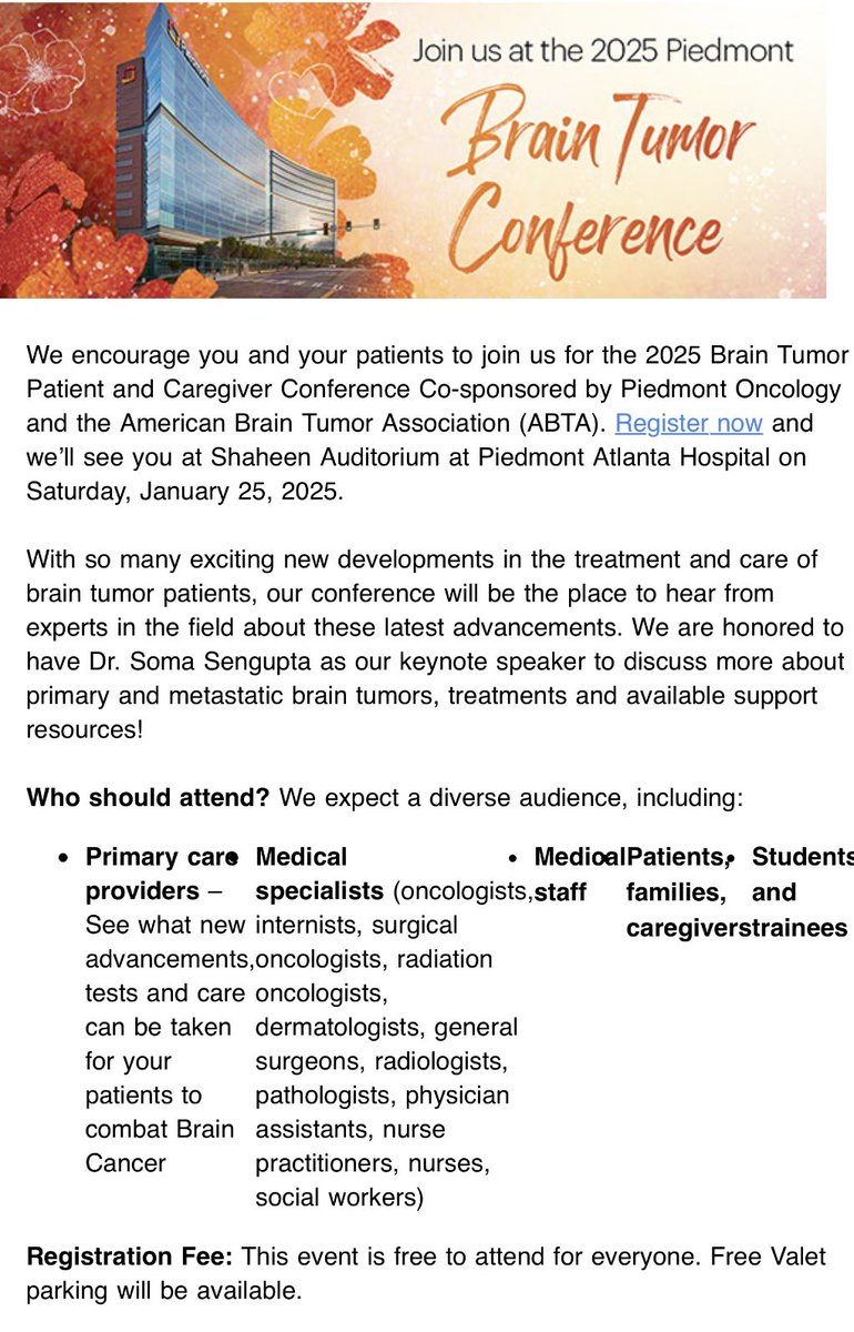 D. Jay McCracken, MD, FAANS (@djmccrackennsgy) on Twitter photo Come join us for the 2025 Piedmont Brain Tumor conference in conjunction with the <a href="/theABTA/">American Brain Tumor Association</a> on January 25th!! Come join us for the 2025 Piedmont Brain Tumor conference in conjunction with the <a href="/theABTA/">American Brain Tumor Association</a> on January 25th!!