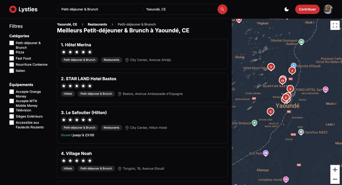 Merci pour cette liste <a href="/FatiaMBIDA1/">Fatia 🇨🇲</a>. Je les ai tous ajoutés sur <a href="/lysties/">Lysties</a>.
Ceux qui y sont déjà allés ou qui vont y aller, vous pouvez laisser vos avis là bas pour aider tous le monde. C'est gratuit et ça prend à peine 5 minutes 😊
lysties.com/businesses?cat…