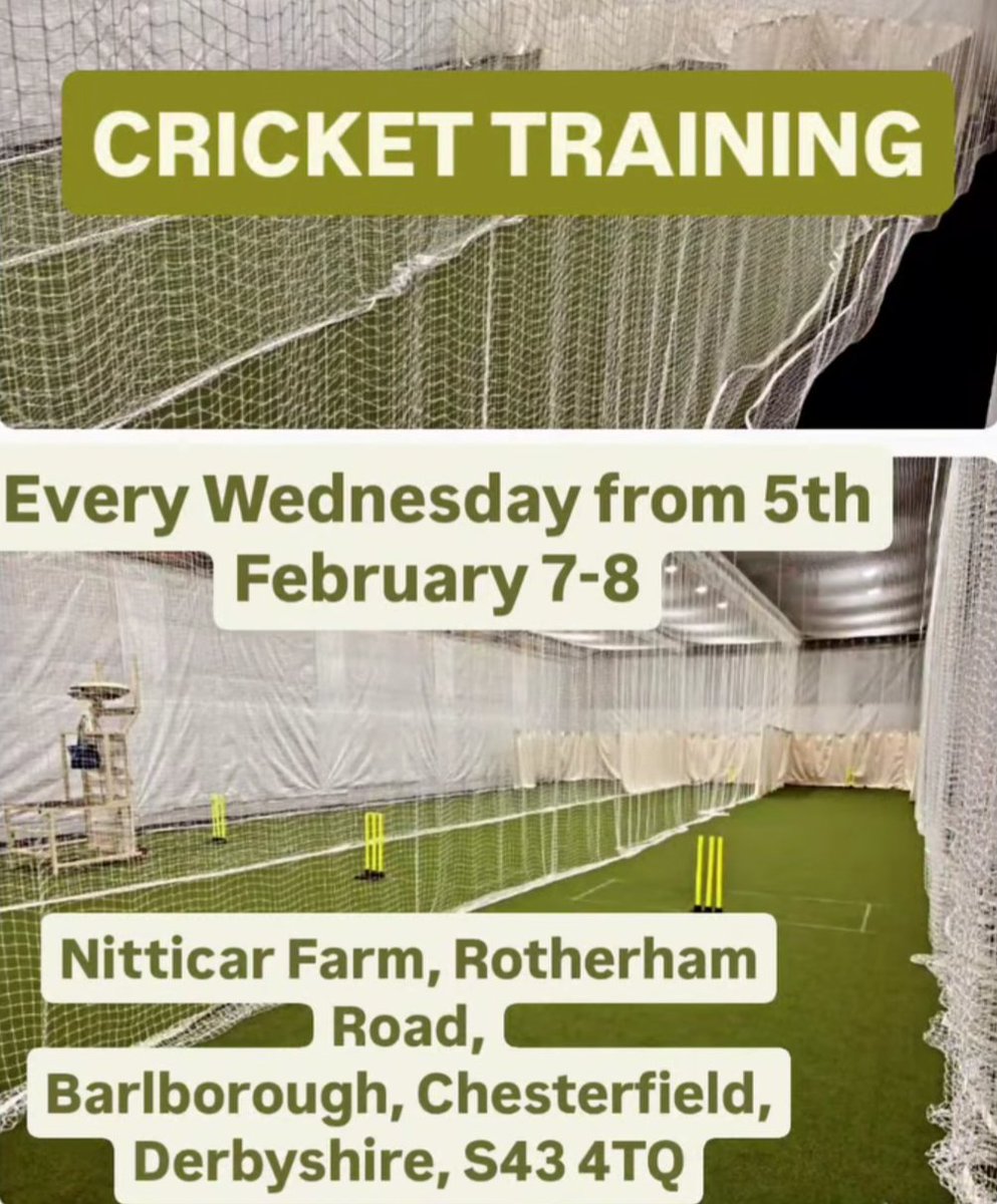 Our adult winter training programme starts 5th Feb 7-8pm at the new Nitticar Cricket Centre, Barlborough - new players always welcome! 🏏