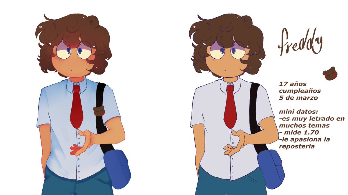 gHostlyPlums's tweet photo. Gente diseño oficial de freddy para la novela visual! Espero que les guste mucho 😫

#FNAFHS #FHSVN #FHSHC #Freddy https://t.co/ZUFJSU2Meu