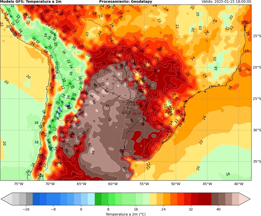 geodatapy's tweet photo. 🌡️ ¡Ola de calor extremo en Sudamérica!
Las temperaturas alcanzan niveles peligrosos, con valores por encima de 40°C en varias regiones. Esto puede tener serias implicaciones en la salud, agricultura y ecosistemas locales.  #OlaDeCalor #Sudamérica
🔍  [https://t.co/Ixerv80Qgr] https://t.co/8evOICRFsW