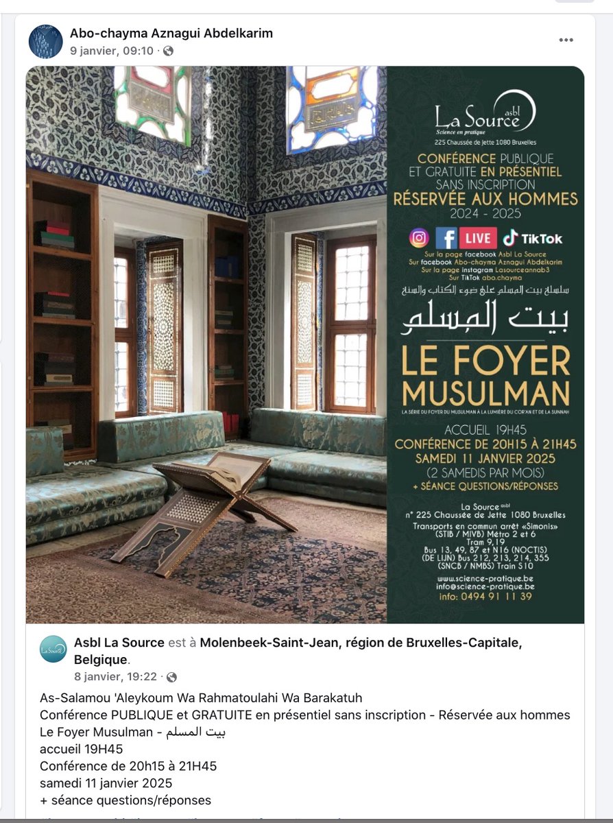 denisedetralala's tweet photo. @melleparisis @nmq_noor Il semblerait. Cet immonde #raqi, qui est un #meurtrier, à un compte Facebook et il a donné dernièrement une "Conférence PUBLIQUE - Réservée aux hommes" à #Molenbeek-Saint-Jean, région de Bruxelles-Capitale, #Belgique. https://t.co/sc0ck7698V