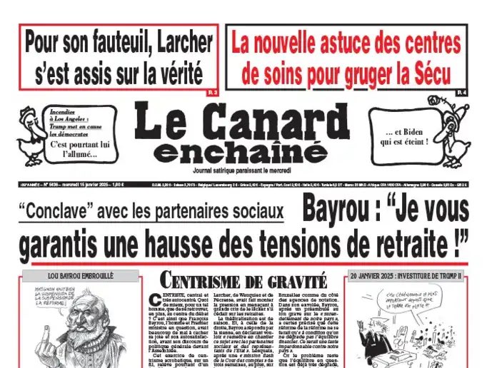 unesdepresse's tweet photo. 🗞 “Conclave” avec les partenaires sociaux. Bayrou : “Je vous garantis une hausse des tensions de retraite !”
Voici la une du journal Le Canard Enchaîné cette semaine. #gouvernement #GouvernementBayrou #Bayrou #discoursdepolitiquegenerale #DPG #censure #CensureBarnier #retraites https://t.co/2nNlbnbKIQ