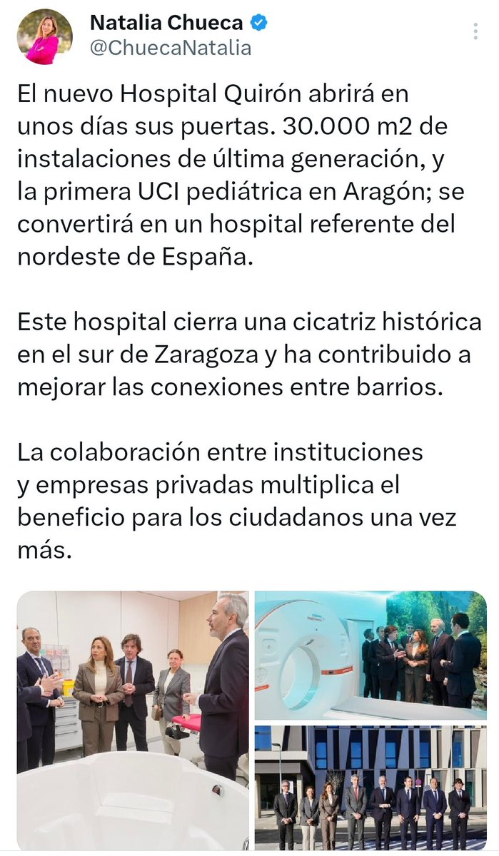 Primera UCI pediátrica dice.
40 años lleva la UCI del infantil cuidando niños. Muchos derivados de clínicas privadas como Quirón que en cuanto se complicaba el parto al Infantil. 
Conoce la sanidad pública por la prensa. No ha pisado un consultorio. Plutocracia gobierno de ricos