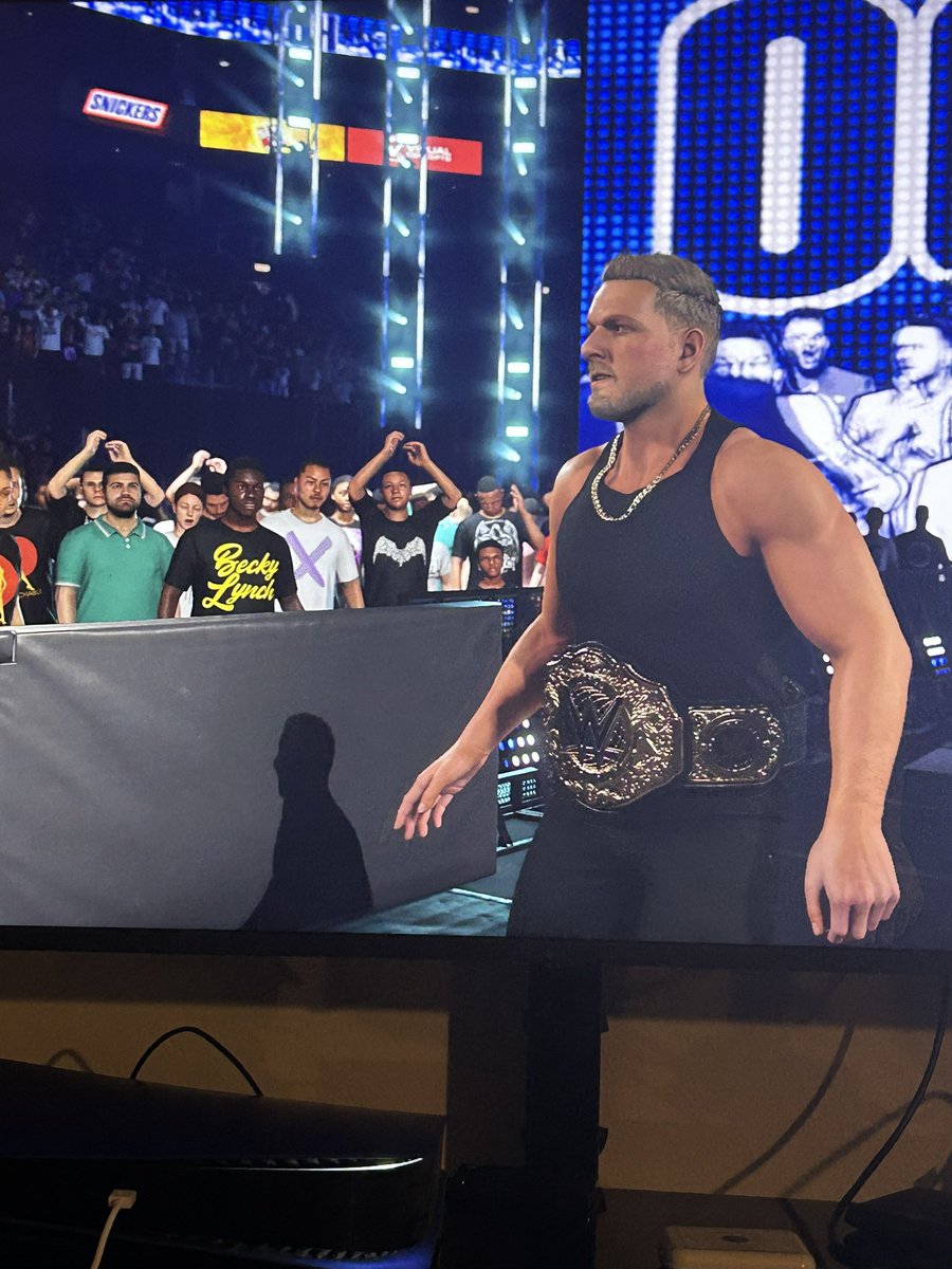 Playing <a href="/WWE/">WWE</a> 2k24 and had to make sure <a href="/PatMcAfeeShow/">Pat McAfee</a> won the World Title. Might never take it off him.
