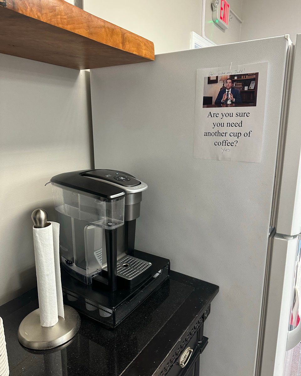 cstonelaw's tweet photo. POV: Your coworkers turn you into a meme to try and shame people out of drinking more coffee and someone writes back. This might be the best decoration in the whole office. https://t.co/TiE8od1Jxd