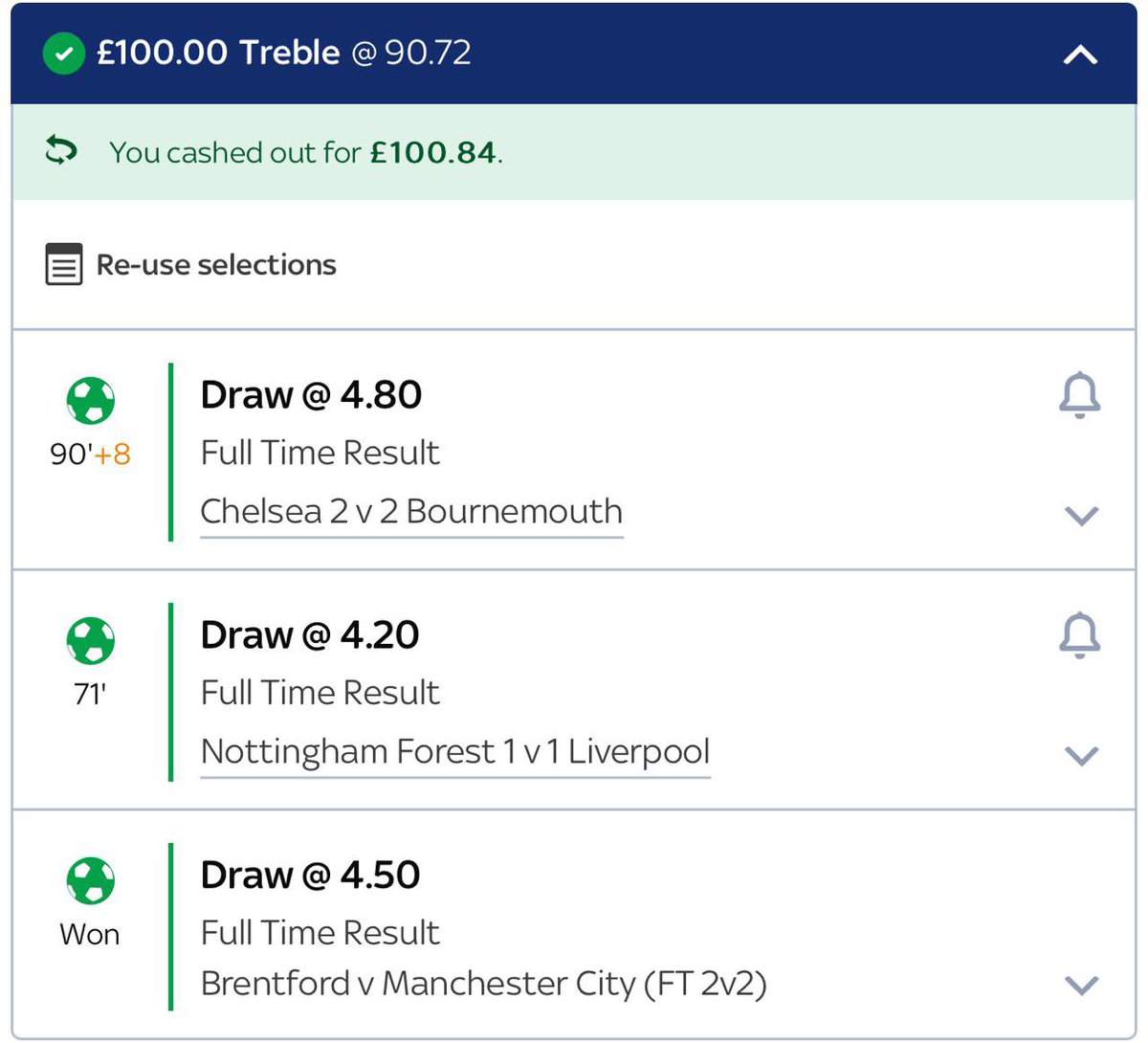 AdamLewisSport's tweet photo. If you think you’re having a bad day, imagine cashing out for 84p profit like one chap has done today! 
what do we think the cashout would be now? 🙈 https://t.co/b5KOrFcUgN