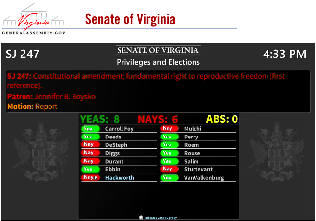vaplan2018's tweet photo. Senate Privileges and Elections reports @JenniferBoysko's reproductive healthcare constitutional amendment resolution out on a party-line vote. https://t.co/7iXqxX9O3V