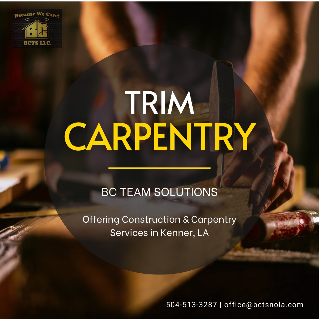 BCTeamSolutions's tweet image. Expert Trim Carpentry in Louisiana
BC Team Solutions delivers quality trim carpentry at affordable rates. Call 📞 504-513-3287 for your quote today! #TrimCarpentry #LouisianaContractor #BCTeamSolutions #AffordableRates #SkilledCraftsmanship #HomeCare #CallNow